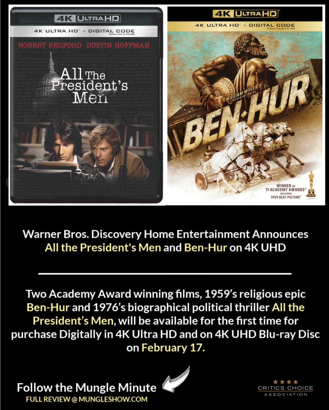 All the President’s Men and Ben-Hur Coming To 4K UHD