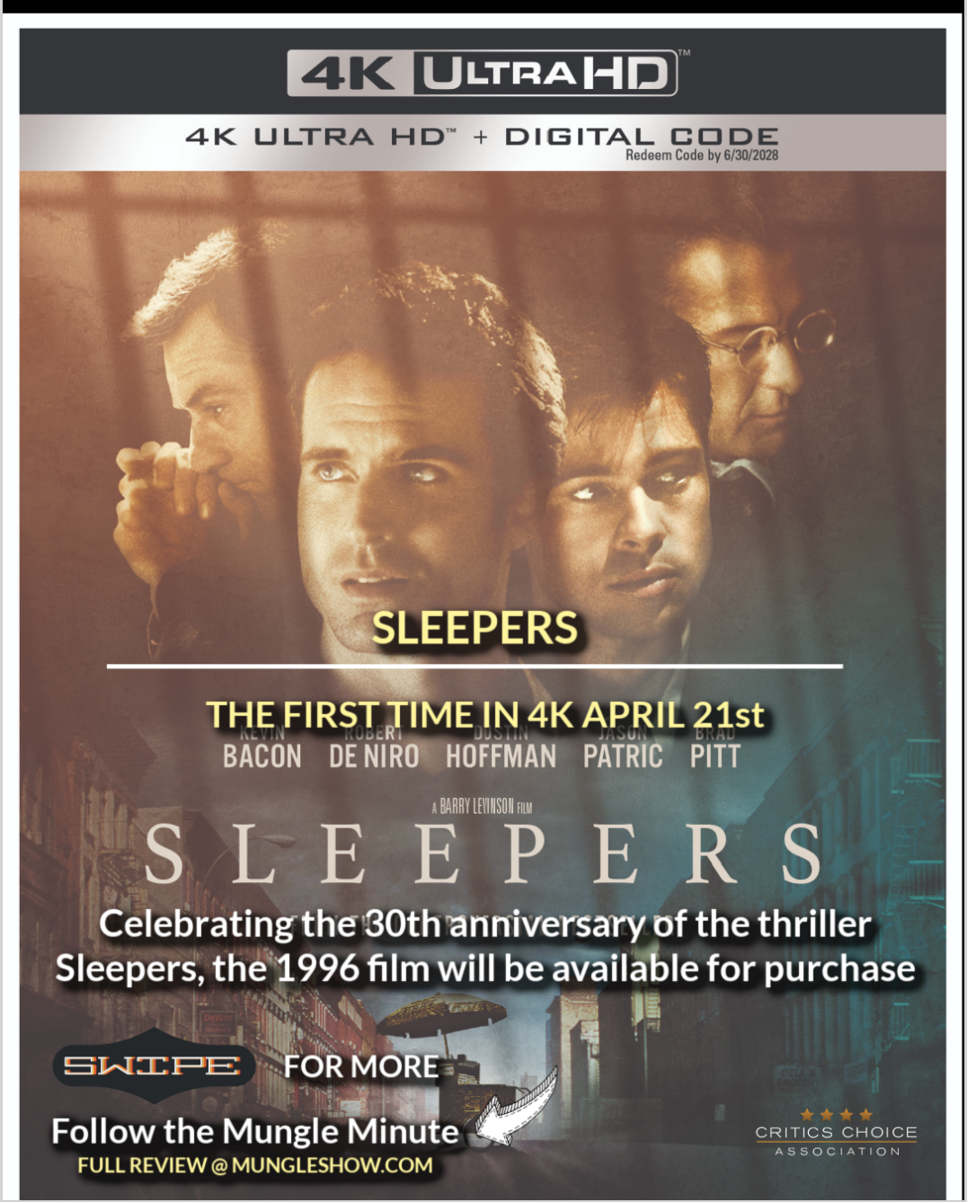 Sleepers on 4K Blu-ray and Digital April 21st 2026